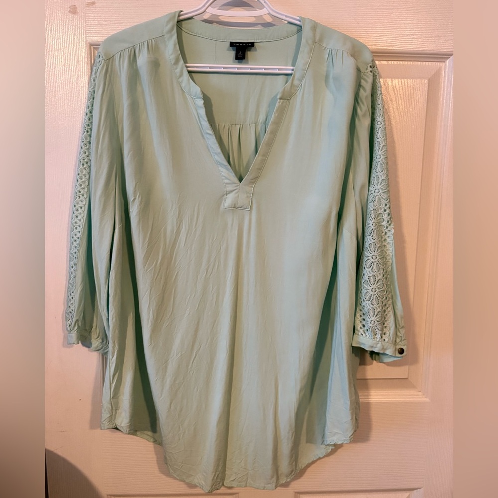 Torrid Mint Green Blouse with Lace Sleeves
